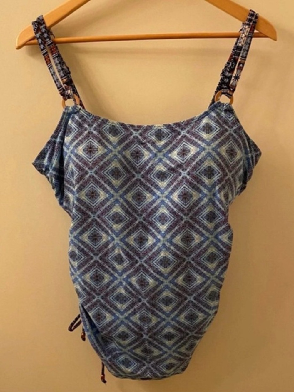 Croft & Barrow Blue Black Geometric Tankini Swim Top Sz 18W Plus Size
